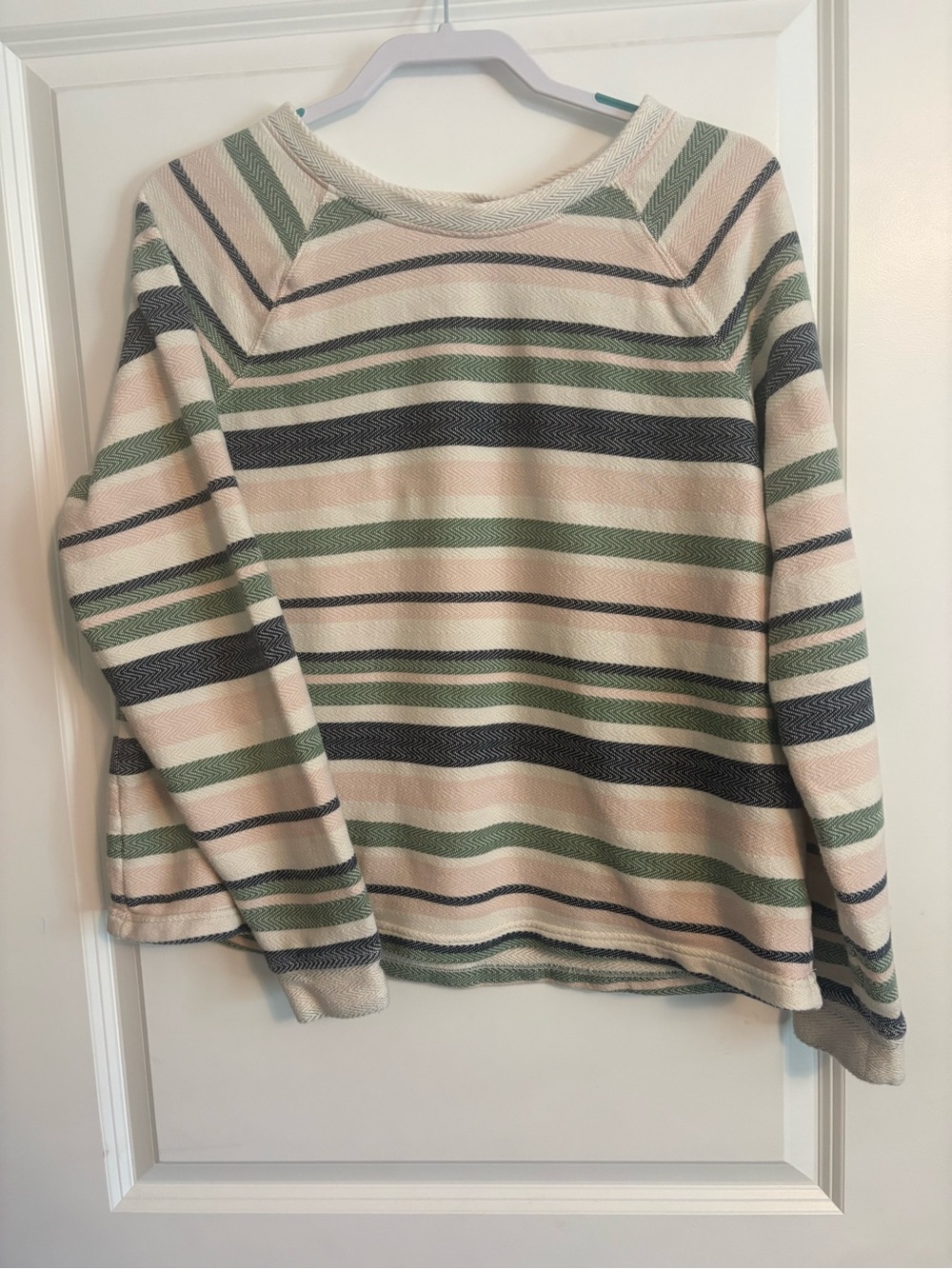 Orvis | Cream with Blush, Sage & Navy Stripes | Crewneck Pullover | 100% Cotton
